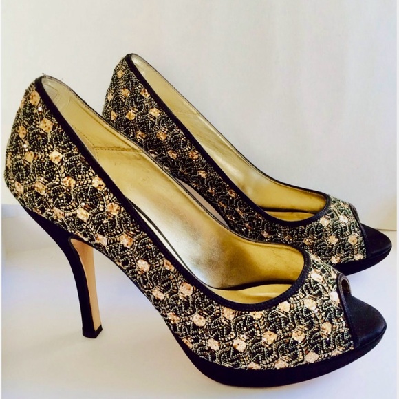 Caparros black and gold sparkling heels - Picture 1 of 10